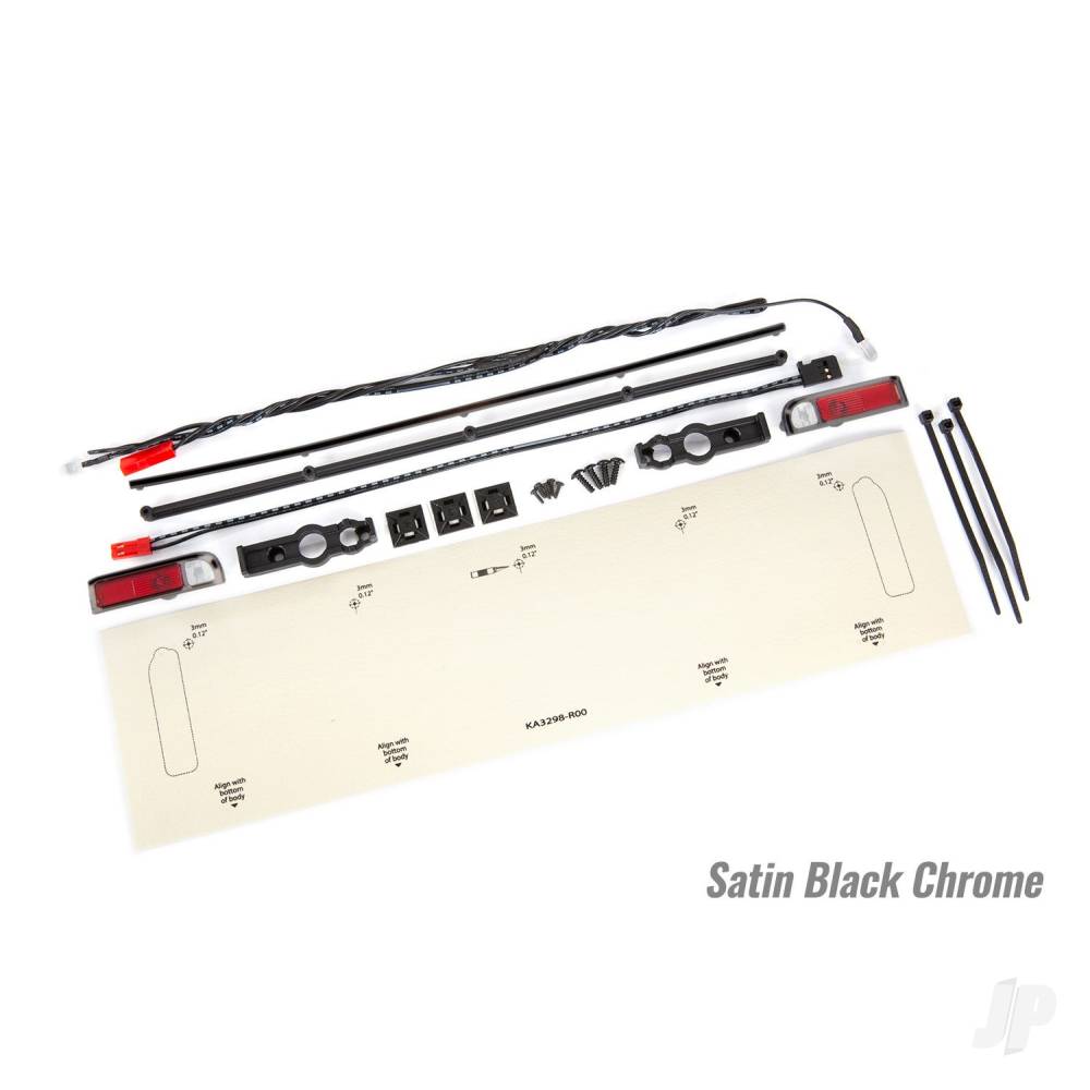 Traxxas LED lights, tail lights (Red) / power harness / tail light housings (left & right) / tailgate trim (Satin Black Chrome) / zip ties (3)