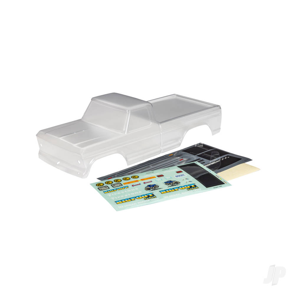 traxxas-body-bigfoot-no-1-clear-requires-painting-window-masks-decal-sheet-requires-3747-body-support-for-clipless-mounting
