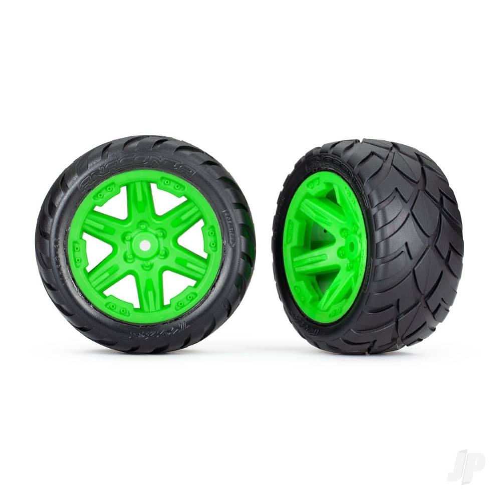 traxxas-tyres-wheels-assembled-glued-28in-rxt-green-wheels-anaconda-tyres-foam-inserts-2wd-electric-rear-2-tsm-rated