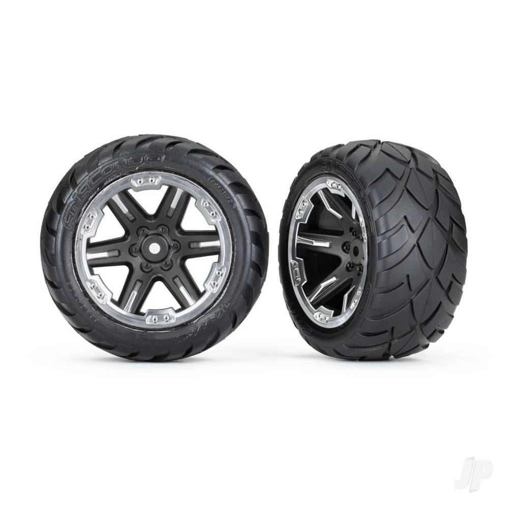 traxxas-tyres-wheels-assembled-glued-28in-rxt-black-chrome-wheels-anaconda-tyres-foam-inserts-2wd-electric-rear-2-tsm-rated
