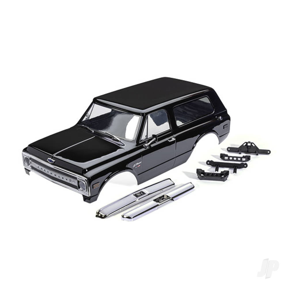 traxxas-body-chevrolet-blazer-1969-complete-black-painted-includes-grille-side-mirrors-door-handles-windshield-wipers-front-rear-bumpers-clipless-mounting-requires-8072x-inner-fenders