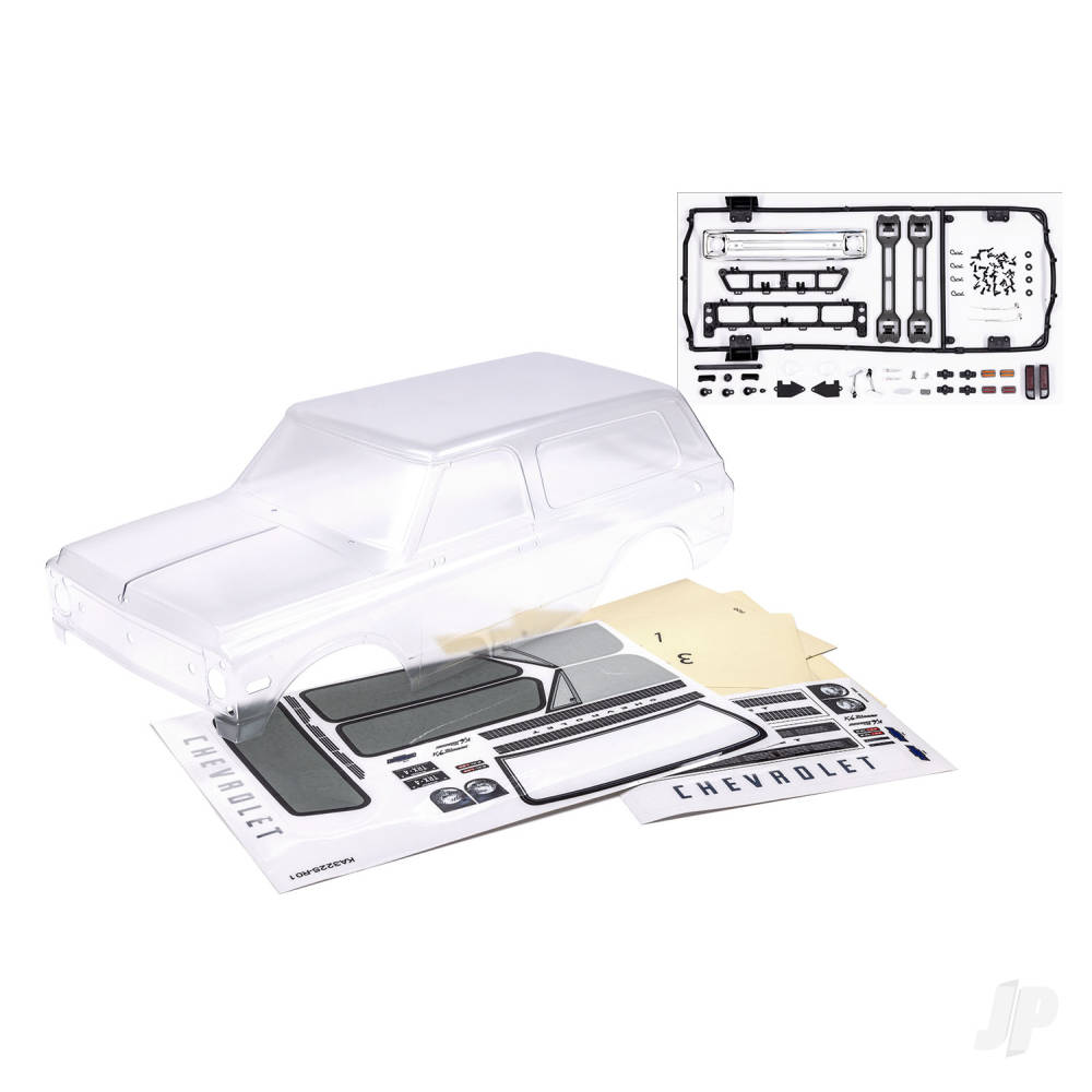 traxxas-body-chevrolet-blazer-1969-clear-requires-painting-decals-window-masks-includes-grille-side-mirrors-door-handles-windshield-wipers-clipless-mounting-hardware-requires-8072x-inner-fenders