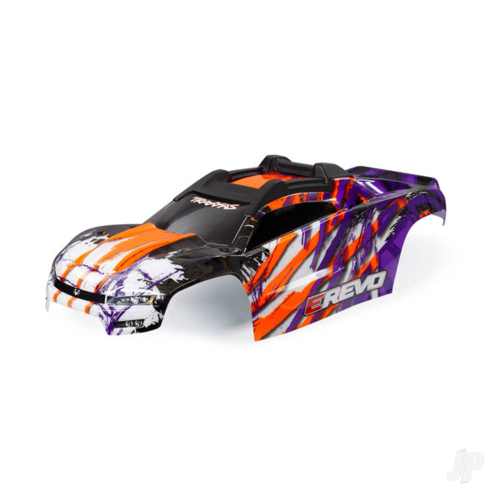 Traxxas Body, E-Revo, Purple (painted, decals applied) (assembled with front & rear body mounts and rear body support for clipless mounting)