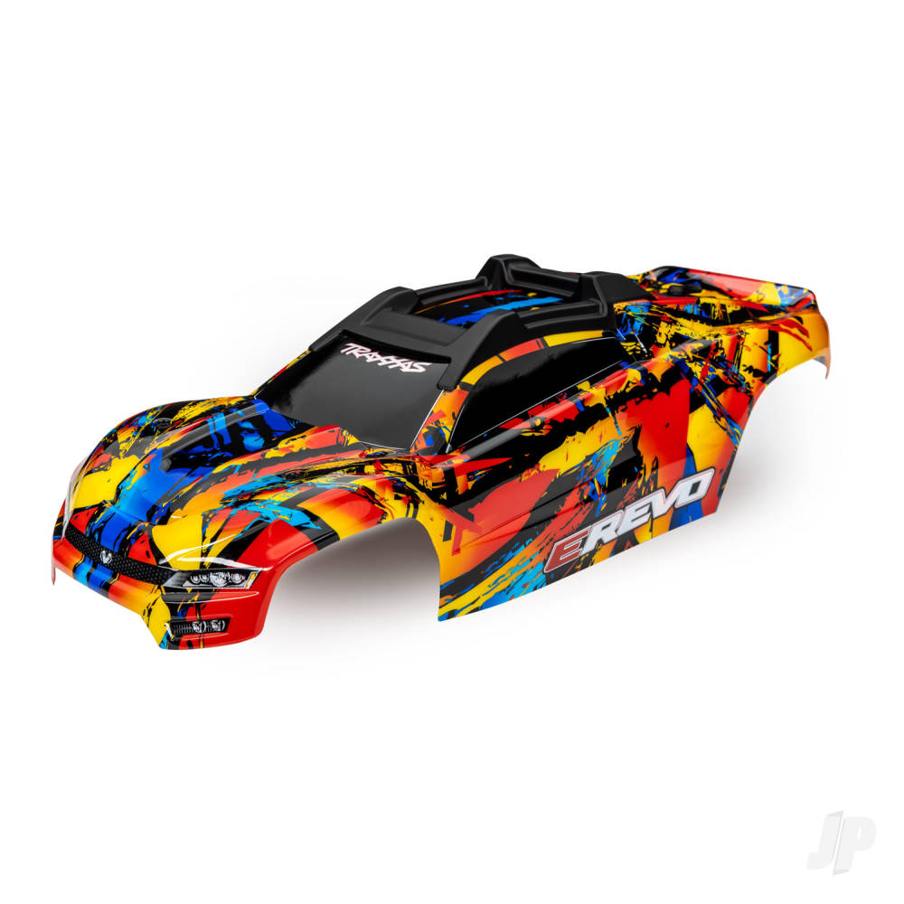 Traxxas Body, E-Revo, Solar Flare (painted, decals applied) (assembled with front & rear body mounts and rear body support for clipless mounting)