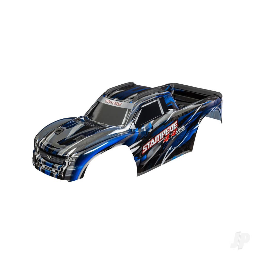 traxxas-body-stampede-4x4-vxl-blue-painted-decals-applied-assembled-with-front-rear-body-mounts-and-rear-body-support-for-clipless-mounting