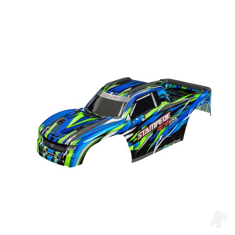 traxxas-body-stampede-4x4-vxl-green-painted-decals-applied-assembled-with-front-rear-body-mounts-and-rear-body-support-for-clipless-mounting