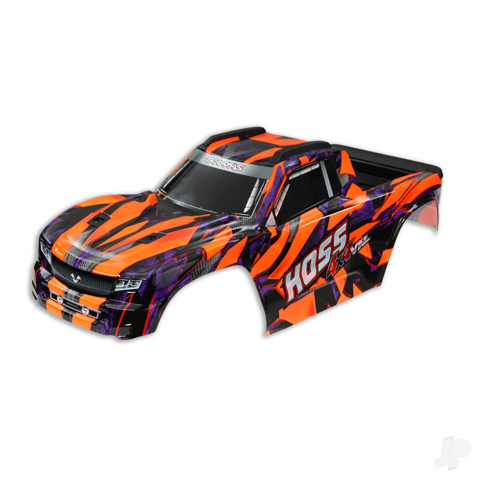 traxxas-body-hoss-4x4-vxl-orange-window-grille-lights-decal-sheet-assembled-with-front-rear-body-mounts-and-rear-body-support-for-clipless-mounting