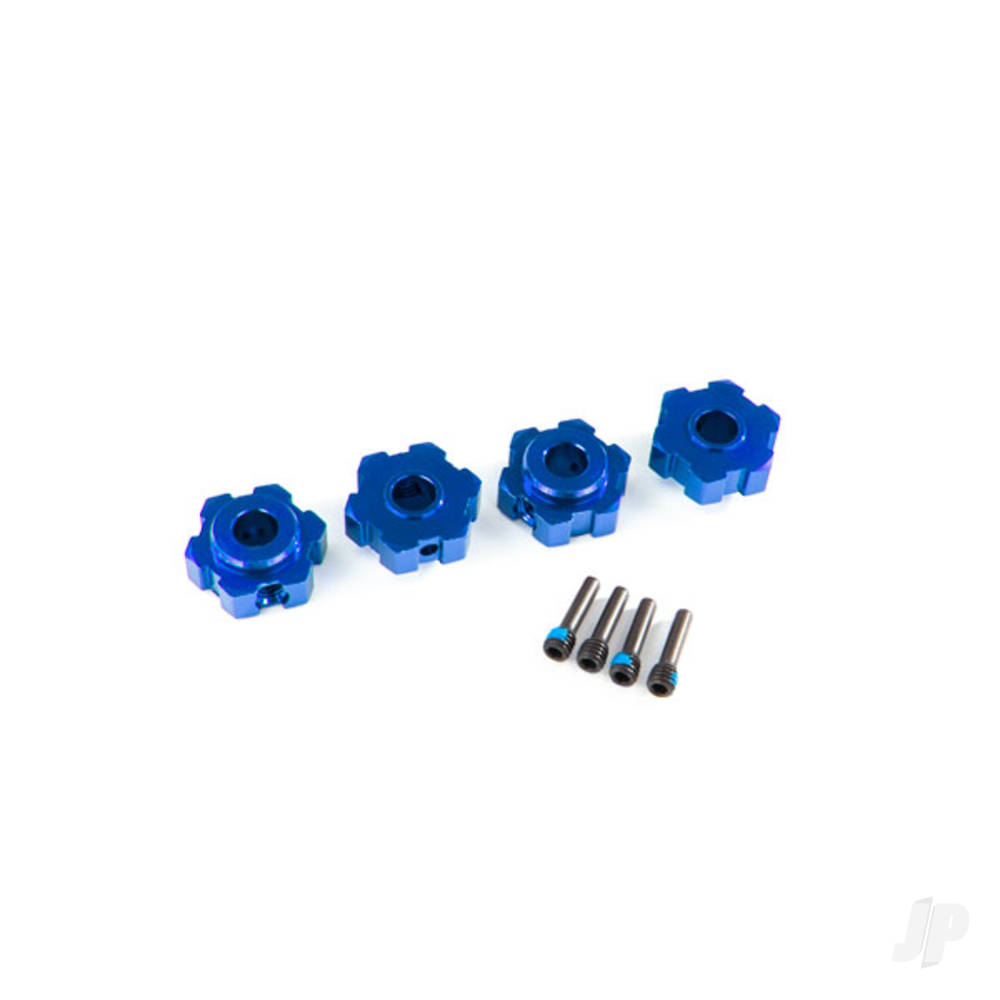 Traxxas Wheel Hubs, hex, aluminium (Blue-anodised) (4 pcs) / 4x13mm screw pins (4 pcs)