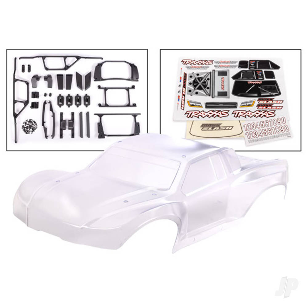 Traxxas Body, Maxx Slash (Clear, requires painting)/ window masks/ decal sheet (includes body support, body plastics, latches, & hardware for clipless mounting)