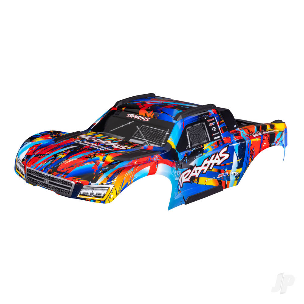 Traxxas Body, Maxx Slash, Rock n' Roll (painted)/ decal sheet (assembled with body support, body plastics, & latches for clipless mounting)