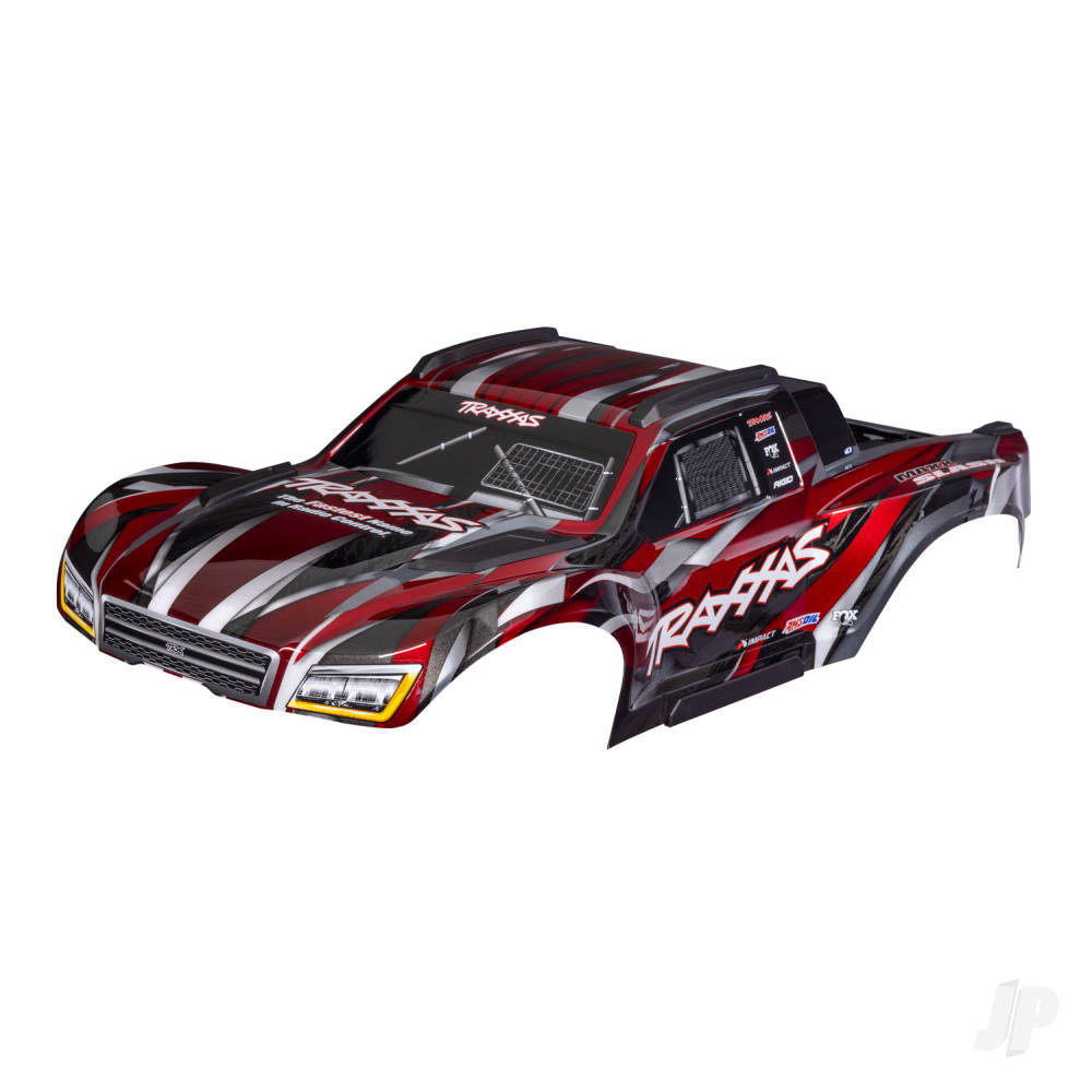 traxxas-body-maxx-slash-red-painted-decal-sheet-assembled-with-body-support-body-plastics-latches-for-clipless-mounting