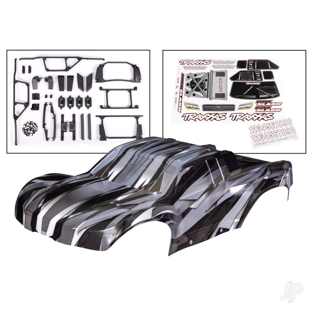 Traxxas Body, Maxx Slash, ProGraphix (graphics are printed, requires paint & final colour application)/ decal sheet (includes body support, body plastics, latches, & hardware for clipless mounting)