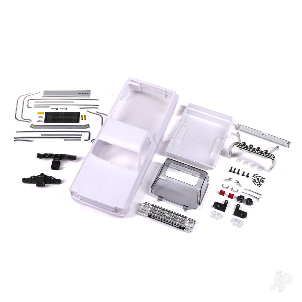 traxxas-body-chevrolet-k10-truck-1979-complete-unassembled-white-requires-painting-includes-grille-side-mirrors-door-handles-roll-bar-windshield-wipers-clipless-mounting-requires-9835-front-rear-bumpers
