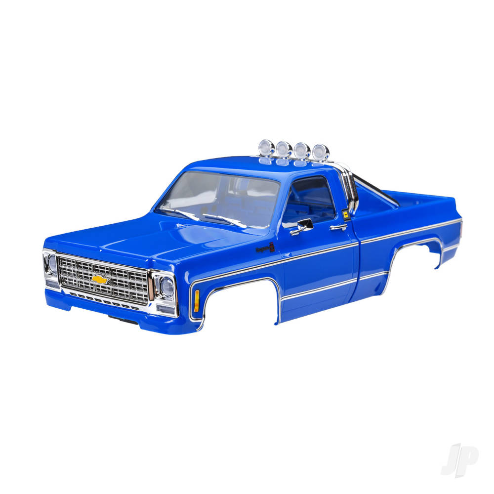 traxxas-body-chevrolet-k10-truck-1979-complete-blue-includes-grille-side-mirrors-door-handles-roll-bar-windshield-wipers-clipless-mounting-requires-9835-front-rear-bumpers