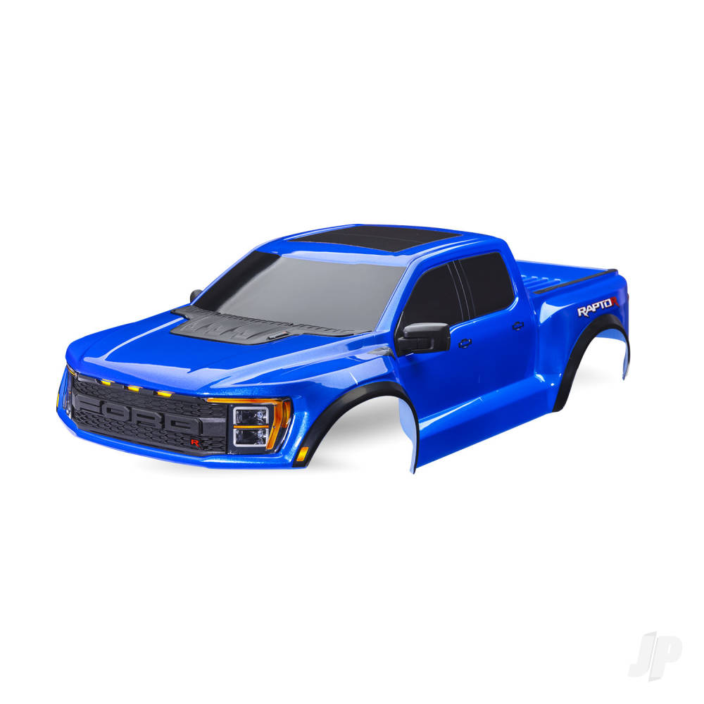 traxxas-body-ford-raptor-r-complete-blue-includes-grille-tailgate-trim-side-mirrors-decals-clipless-mounting-requires-10124-10125-body-mounts