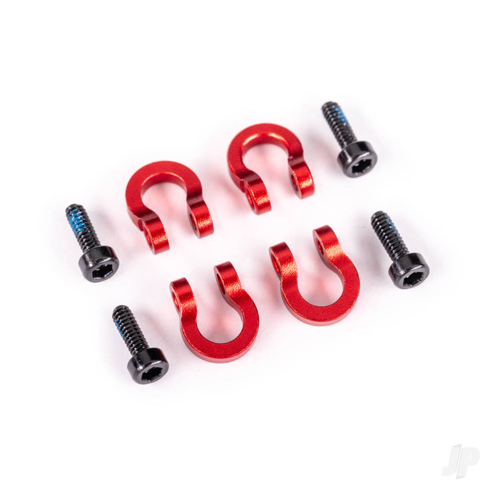 Traxxas Bumper D-rings, front or rear, 6061-T6 aluminium (Red-anodised) (4 pcs) / 1.6x5mm CS (with threadlock) (4 pcs) (fits #9734X or 9735X aluminium bumpers)