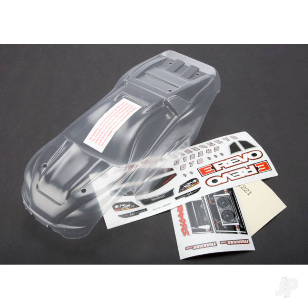 traxxas-body-116-e-revo-clear-requires-painting-grille-and-lights-decal-sheet