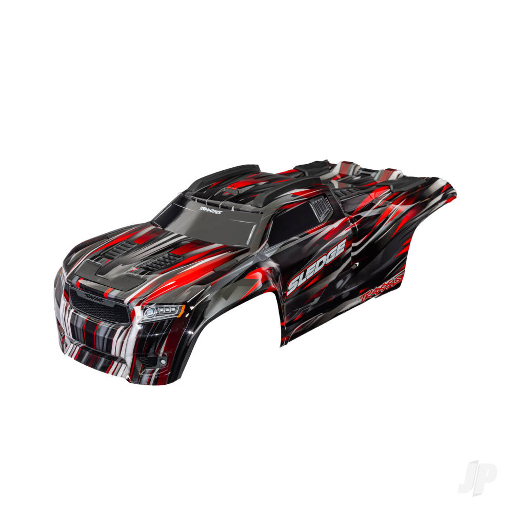 Traxxas Body, Sledge, Red (painted, decals applied) (assembled with front & rear body mounts and rear body support for clipless mounting)