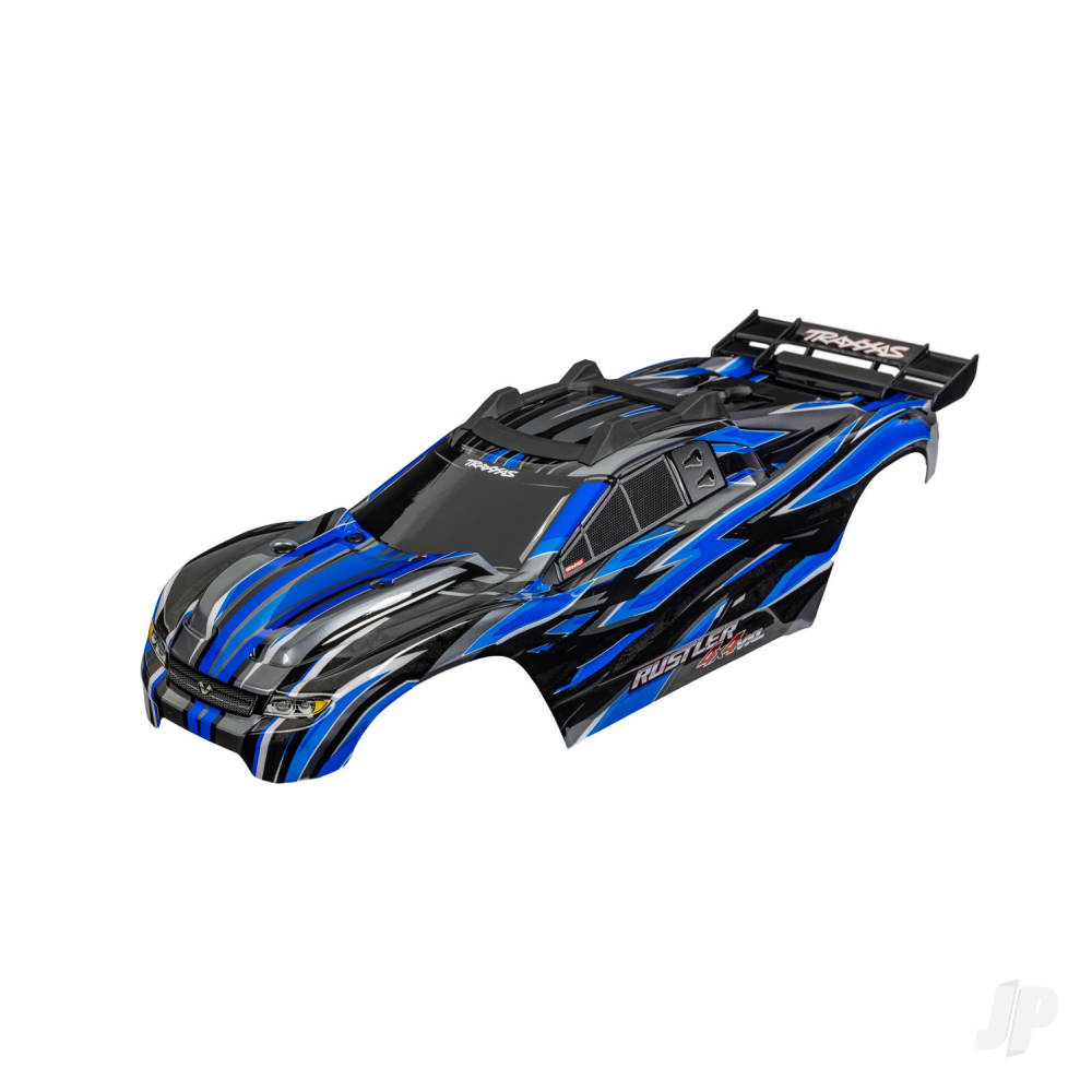 Traxxas Body, Rustler 4X4 VXL, blue (painted, decals applied) (assembled with front & rear body mounts and rear body support for clipless mounting)