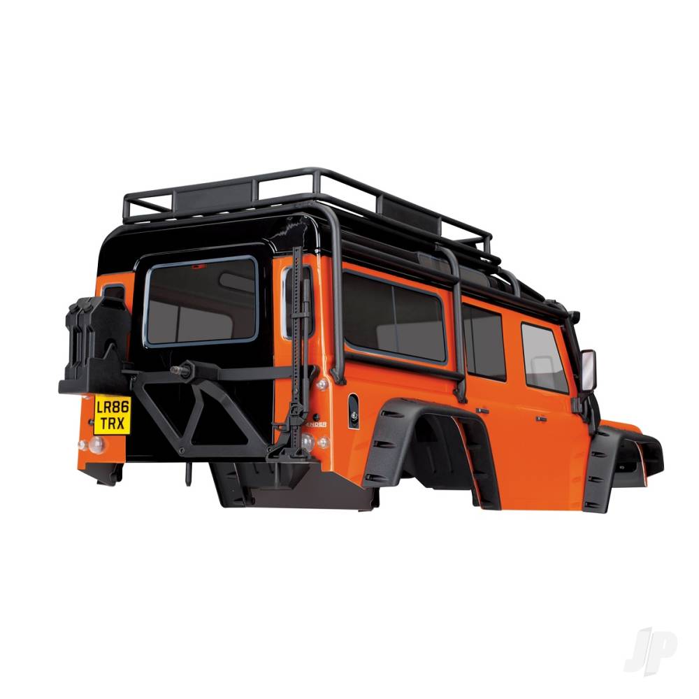Traxxas Body, Land Rover Defender, adventure Orange (complete with ExoCage, inner fenders, fuel canisters, and jack)-3