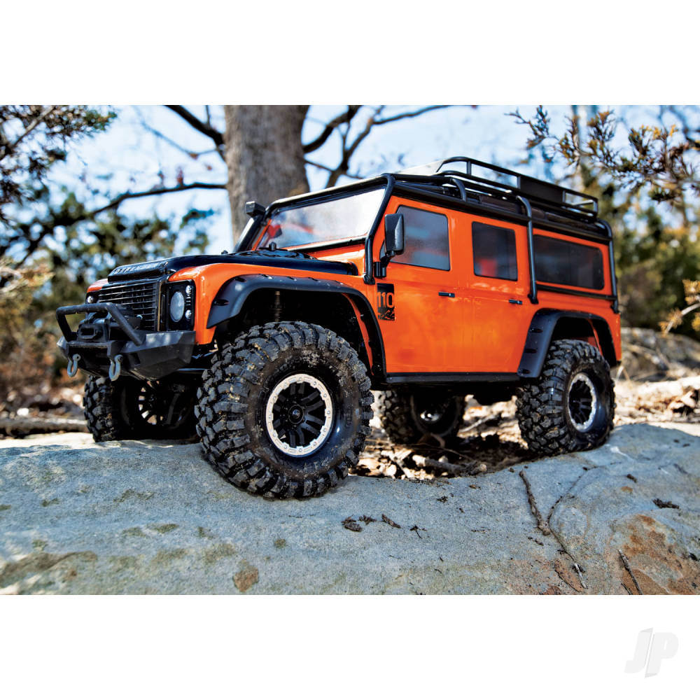 Traxxas Body, Land Rover Defender, adventure Orange (complete with ExoCage, inner fenders, fuel canisters, and jack)-9