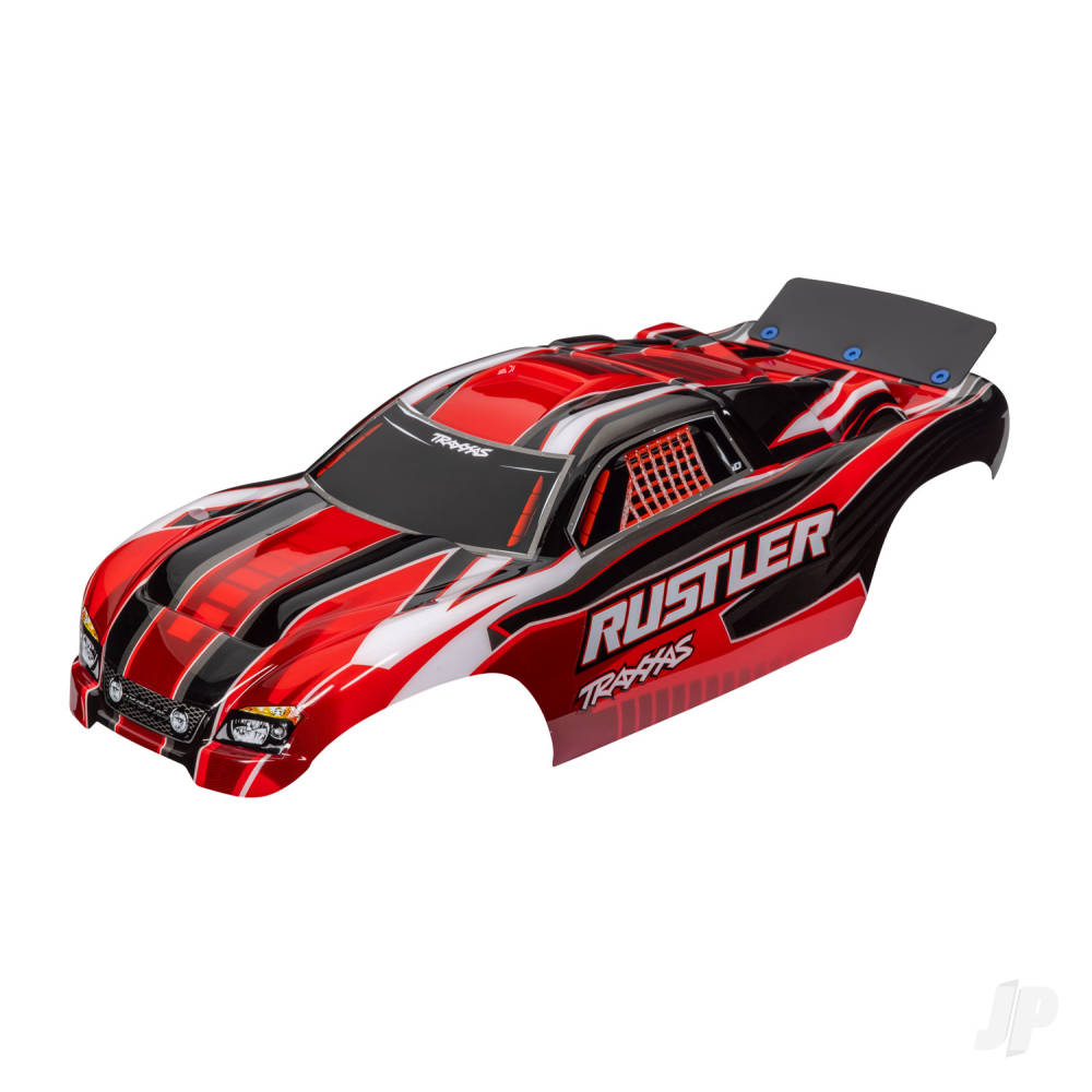 traxxas-body-rustler-also-fits-rustler-vxl-red-painted-decals-applied-assembled-with-wing