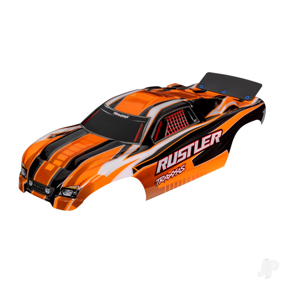 traxxas-body-rustler-also-fits-rustler-vxl-orange-painted-decals-applied-assembled-with-wing
