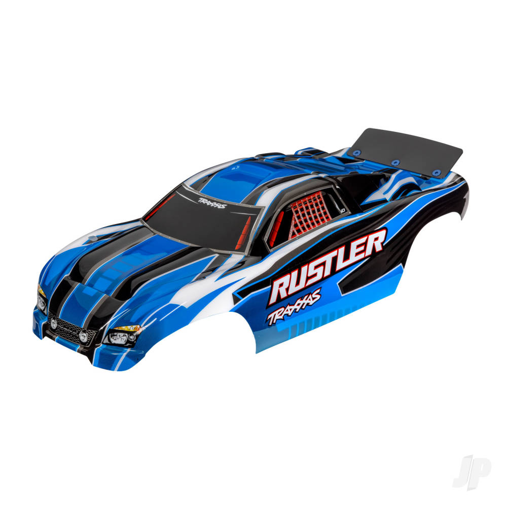 traxxas-body-rustler-also-fits-rustler-vxl-blue-painted-decals-applied-assembled-with-wing