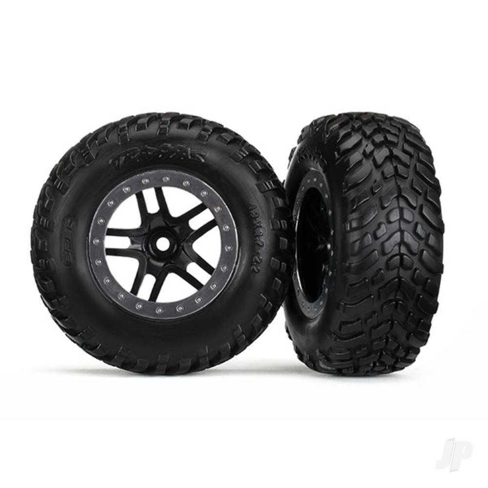 traxxas-tyres-wheels-assembled-glued-sct-split-spoke-black-satin-chrome-beadlock-style-wheel-dual-profile-22-outer-30-inner-sct-off-road-racing-tyres-foam-inserts-2-4wd-fr-2wd-rear-tsm-rated