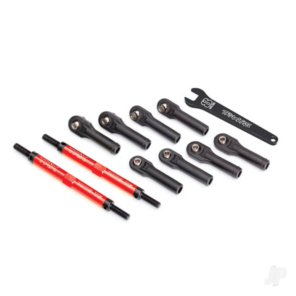 Traxxas Toe links, E-Revo VXL (Tubes Red-anodised, 7075-T6 aluminium, stronger than Titanium) (144mm) (2 pcs) / rod ends, assembled with Steel hollow balls (8 pcs) / aluminium wrench, 10mm (1pc)