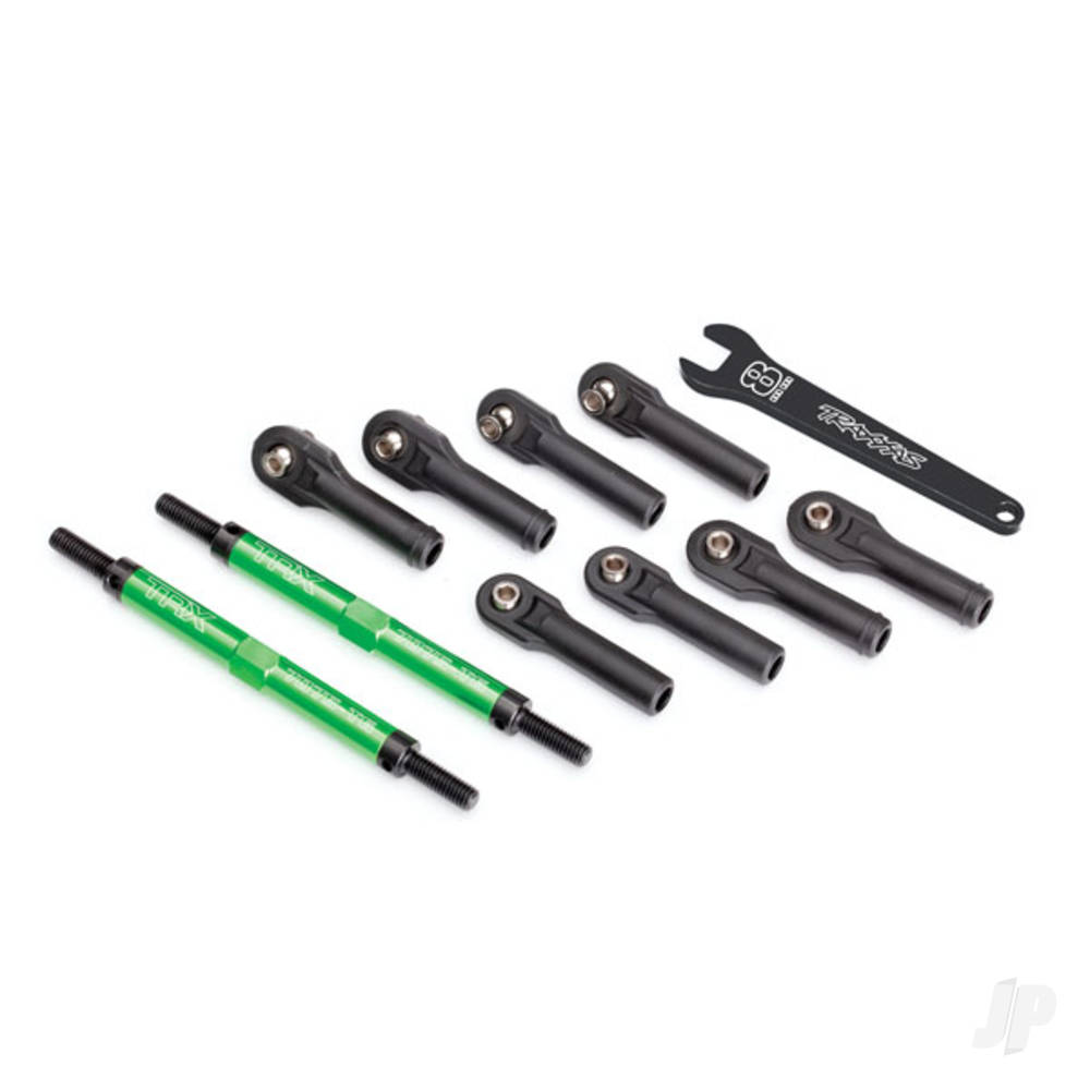 Traxxas Toe links, E-Revo VXL (Tubes Green-anodised, 7075-T6 aluminium, stronger than Titanium) (144mm) (2 pcs) / rod ends, assembled with Steel hollow balls (8 pcs) / aluminium wrench, 10mm (1pc)