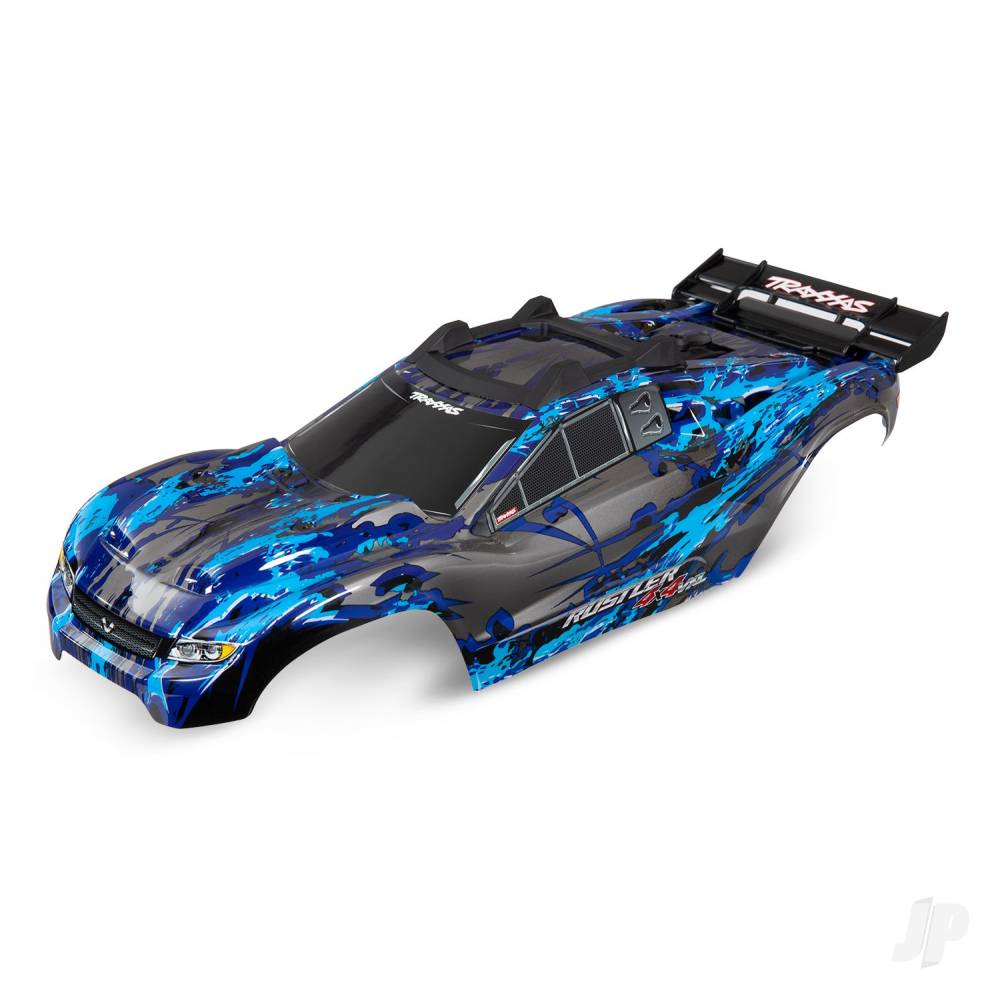 traxxas-body-rustler-4x4-vxl-silver-painted-decals-applied-assembled-with-front-rear-body-mounts-and-rear-body-support-for-clipless-mounting