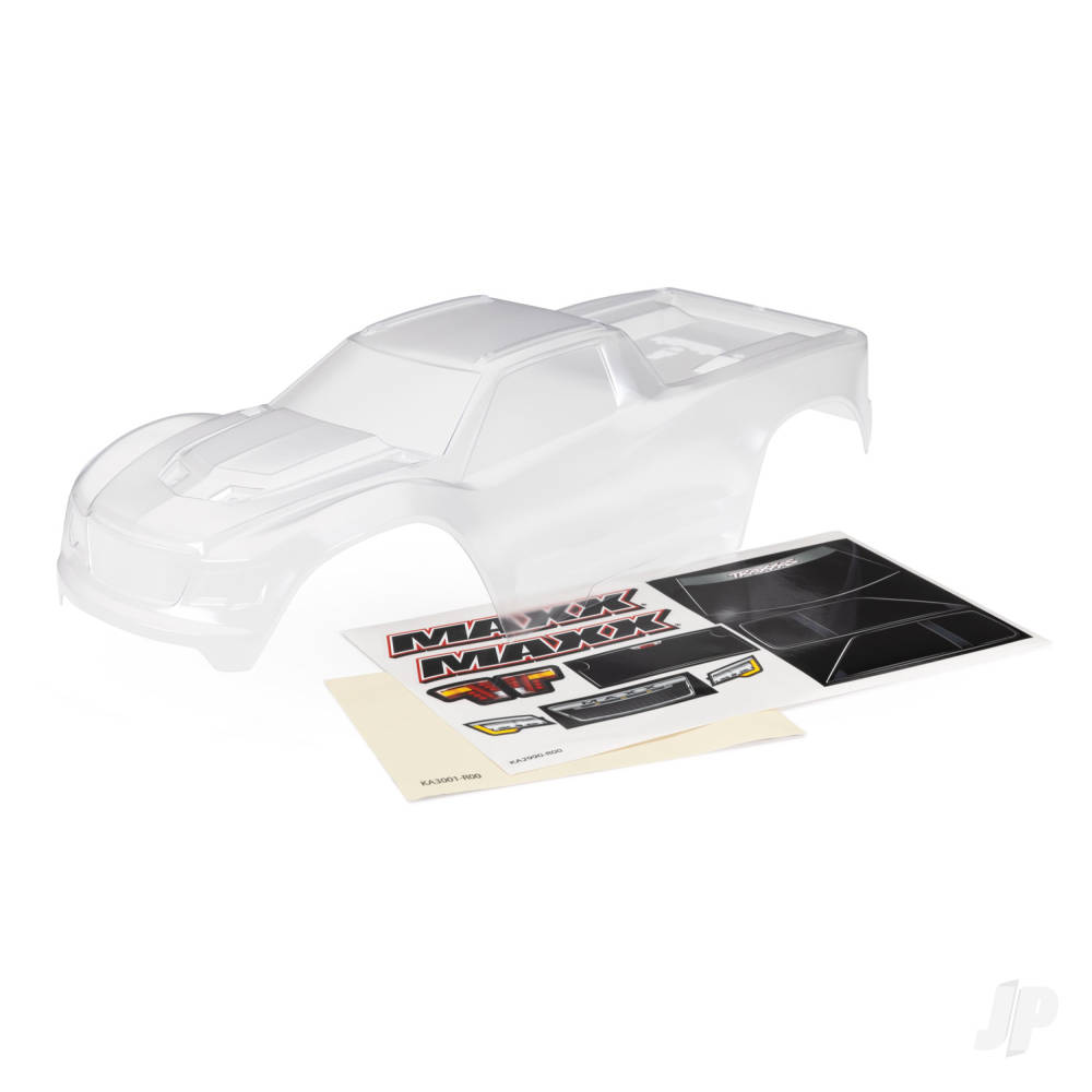 Traxxas Body, Maxx, heavy duty (Clear, requires painting)/ window masks/ decal sheet (fits Maxx with extended chassis (352mm wheelbase))