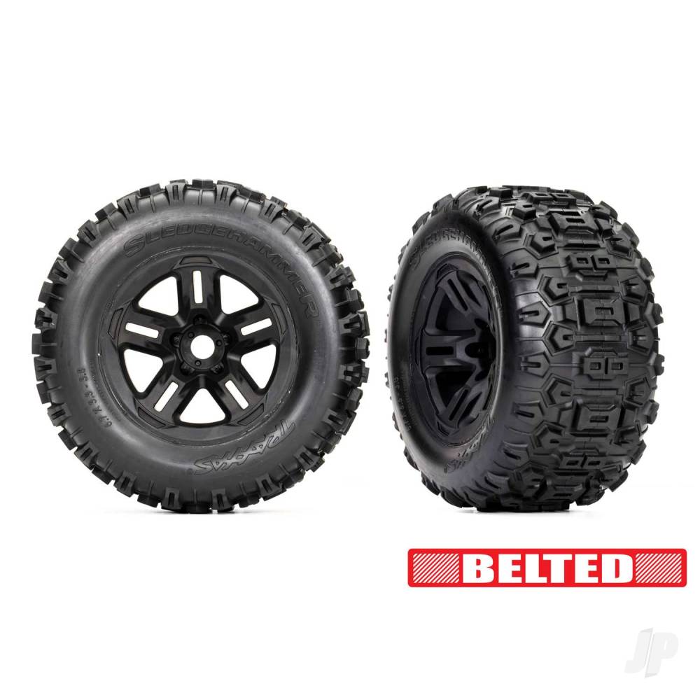 traxxas-tyres-wheels-assembled-glued-38in-black-wheels-belted-sledgehammer-tyres-foam-inserts-2