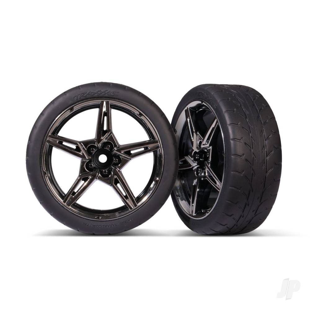 Traxxas Tyres & Wheels, Assembled, Glued (split-spoke Black Chrome wheels, 1.9' Response tyres) (front) (2)