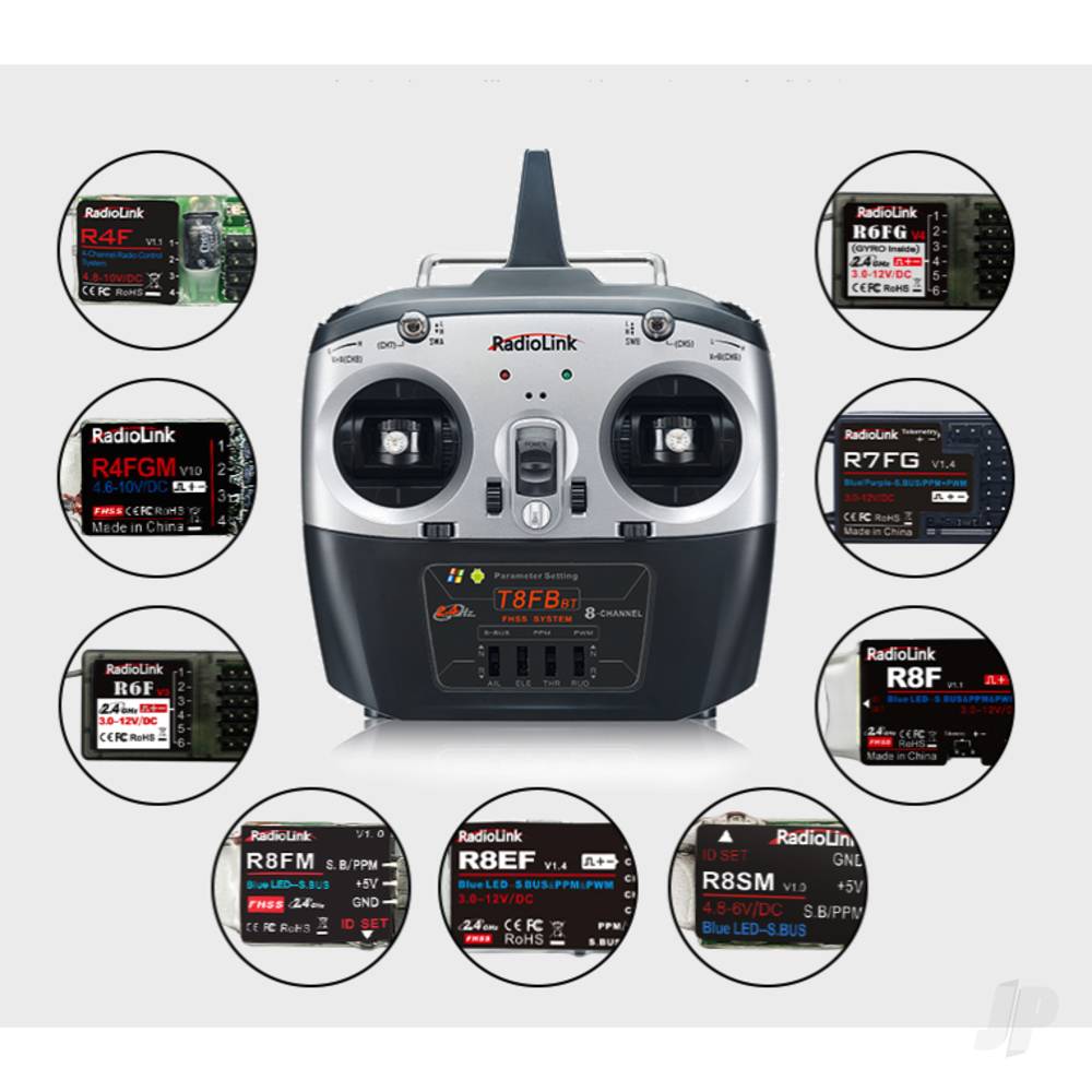 RadioLink T8FB 2.4GHz 8-Channel Transmitter with Bluetooth and 2x R8EF Receivers (Mode 1)-2