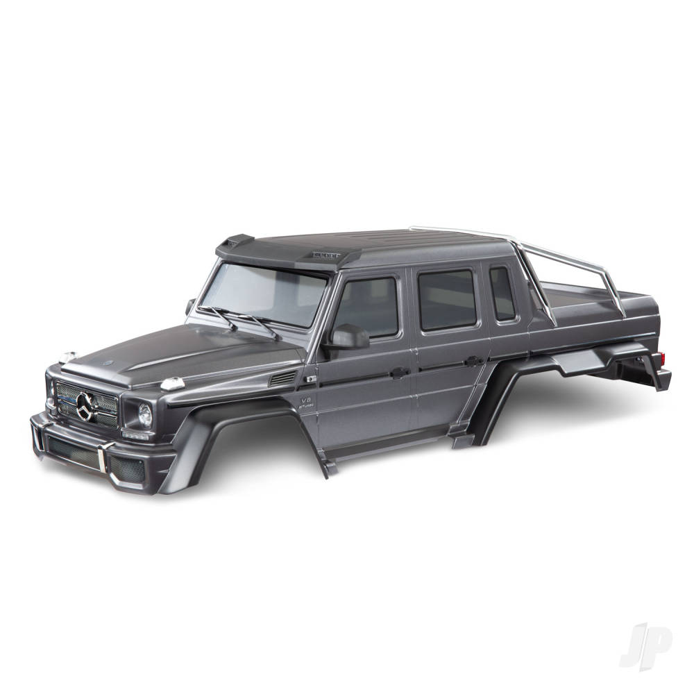 traxxas-body-mercedes-benz-g-63-complete-matte-graphite-metallic-includes-grille-side-mirrors-door-handles-windshield-wipers-clipless-mounting-requires-8080x-8828x-inner-fenders