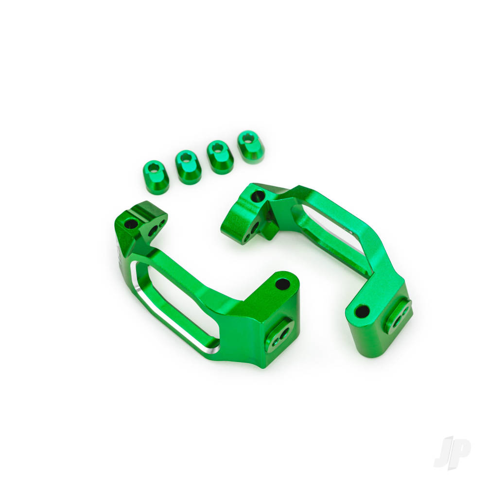 Traxxas Caster blocks, 6061-T6 aluminium (green-anodised), left & right, 4x22mm pin (4), 3x10mm BCS (with threadlock) (4), retainers (4)