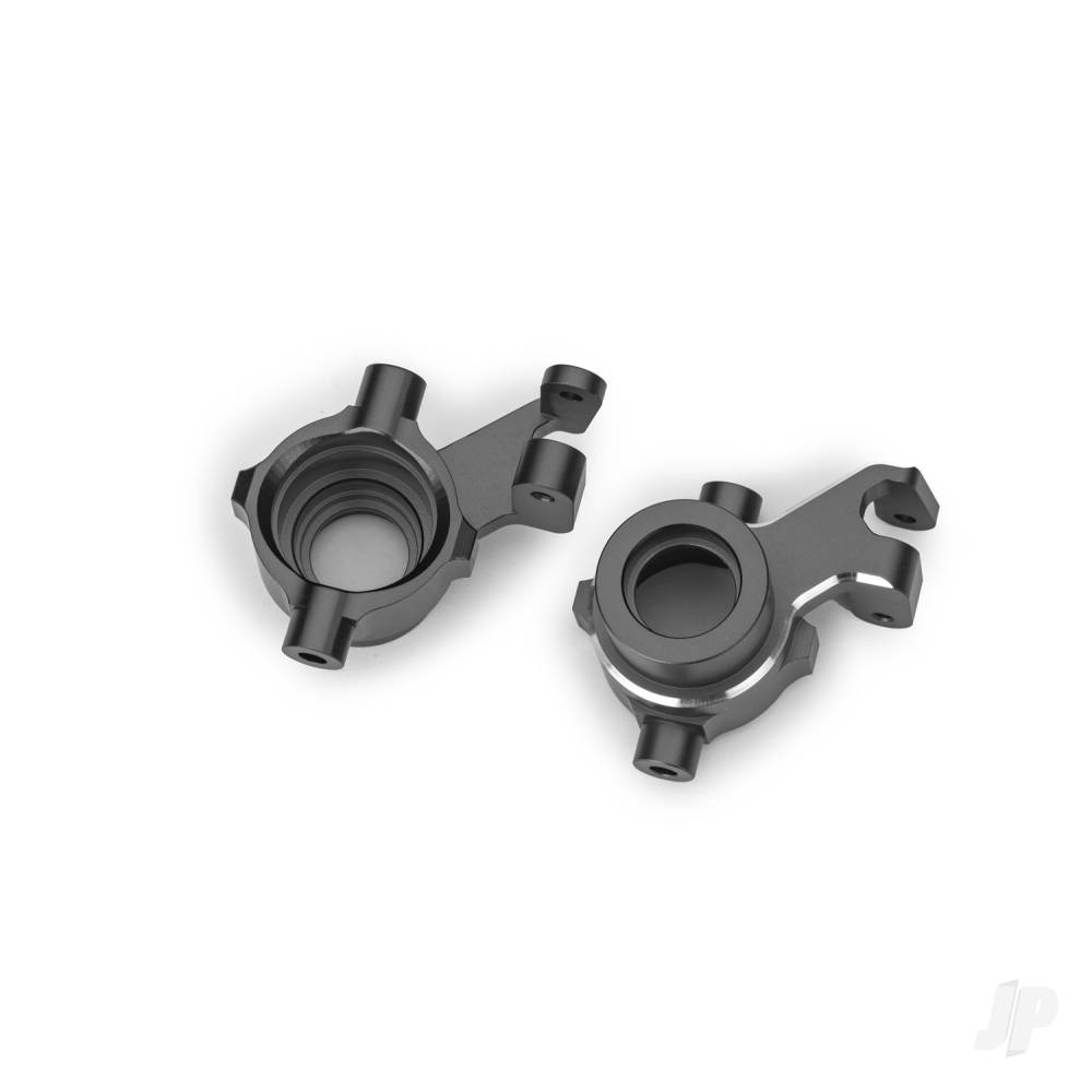 Traxxas Steering blocks, 6061-T6 aluminium (grey-anodised), left & right, 3x18mm BCS (with threadlock) (2)