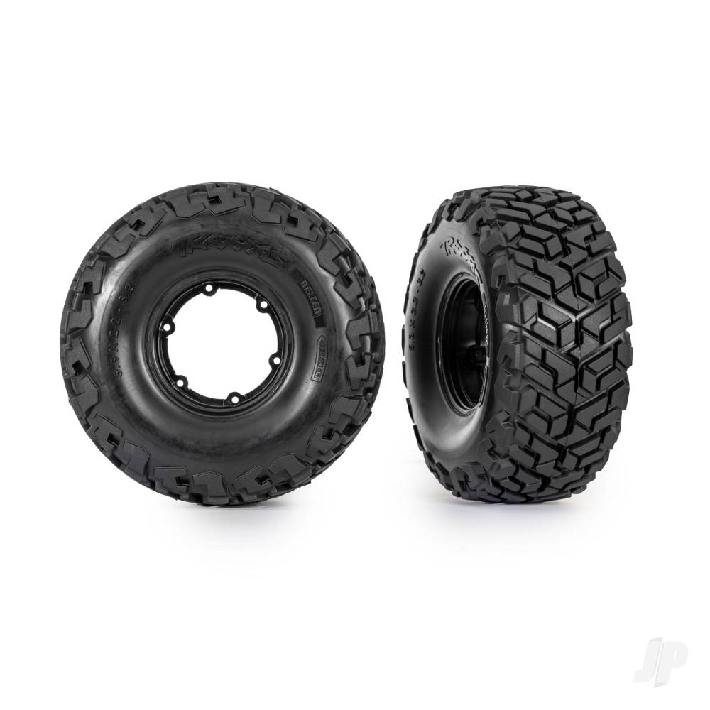 Traxxas Wheels & Tyres, assembled, glued, left (1), right (1) (black wheels, Maxx Slash belted tyres, foam inserts) (outer) (TSM rated) (requires #10274 & 10276, sold separately)