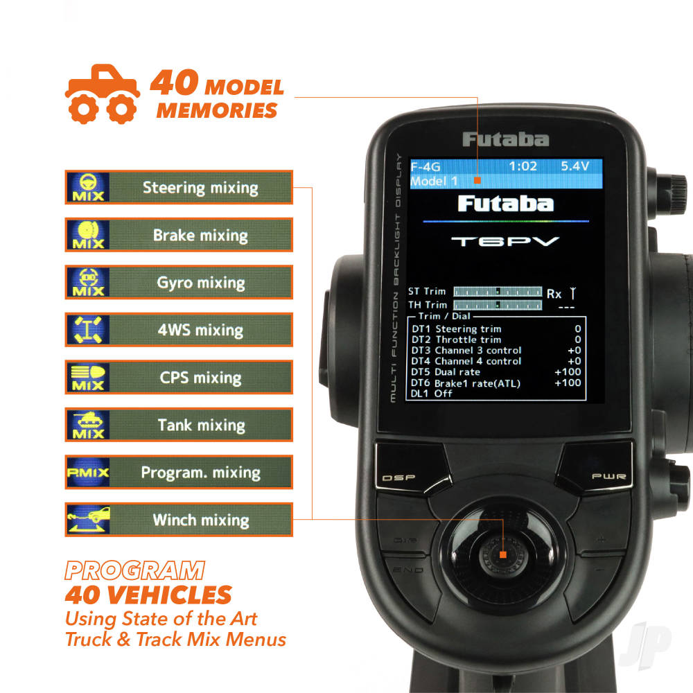 Futaba T6PV 6-Channel Surface Radio with R404SBS Rx-4
