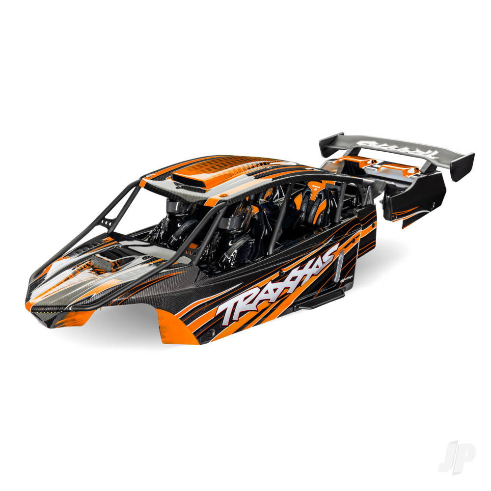 traxxas-body-funco-pro-scale-sand-car-orange-painted-decals-applied-assembled-with-front-rear-body-supports-for-clipless-mounting-roll-cage-interior