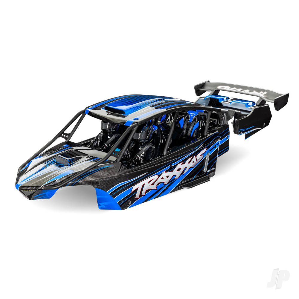 Traxxas Body, Funco Pro Scale Sand Car, blue (painted, decals applied) (assembled with front & rear body supports for clipless mounting, roll cage & interior)