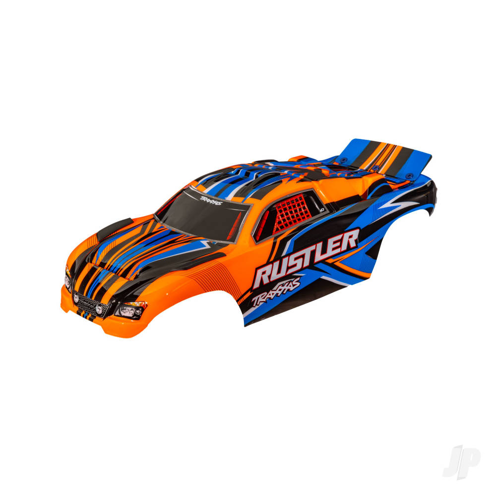 traxxas-body-rustler-also-fits-rustler-vxl-orange-painted-decals-applied-assembled-with-front-rear-body-mounts-for-clipless-mounting-2