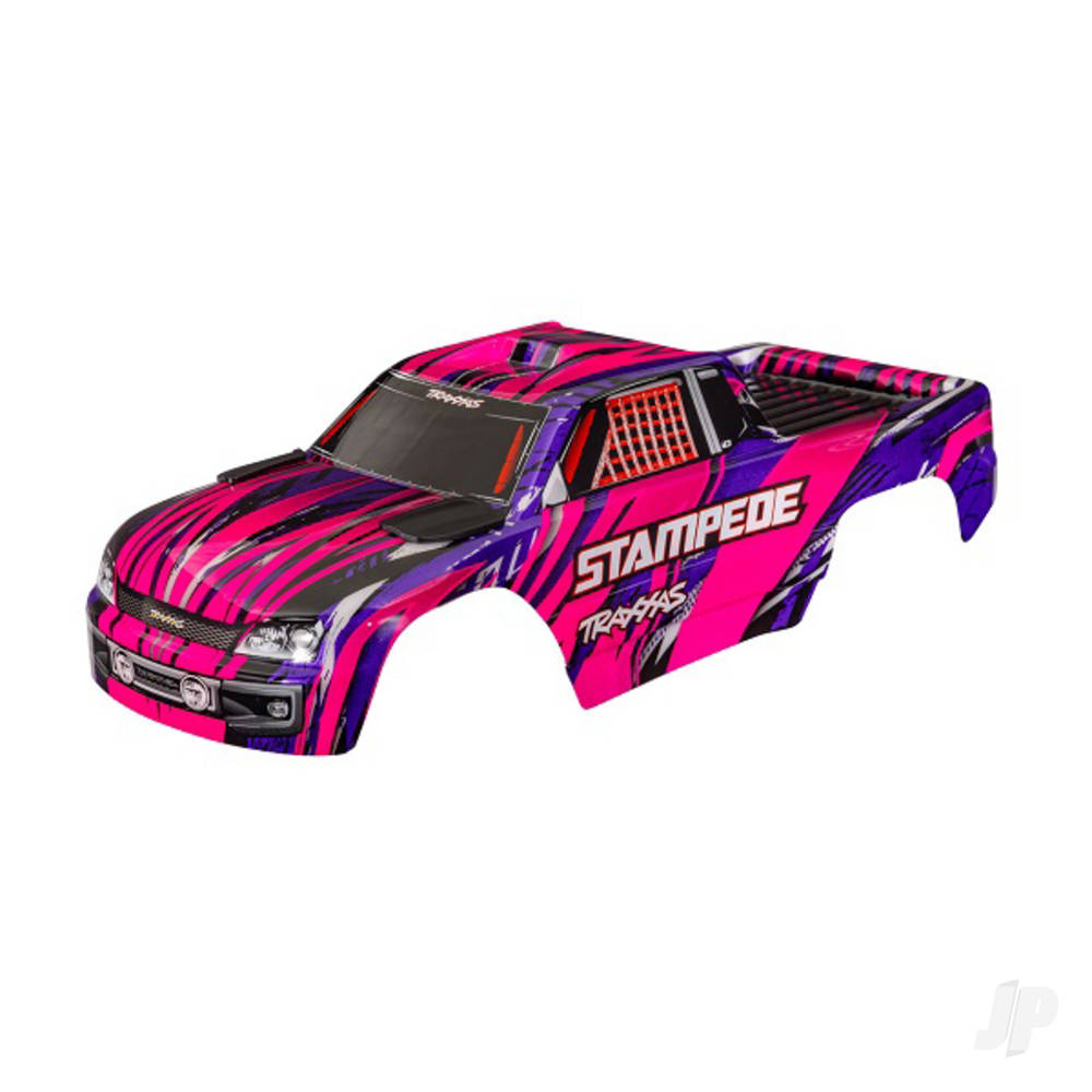 traxxas-body-stampede-also-fits-stampede-vxl-pink-painted-decals-applied-assembled-with-front-rear-body-mounts-for-clipless-mounting-2