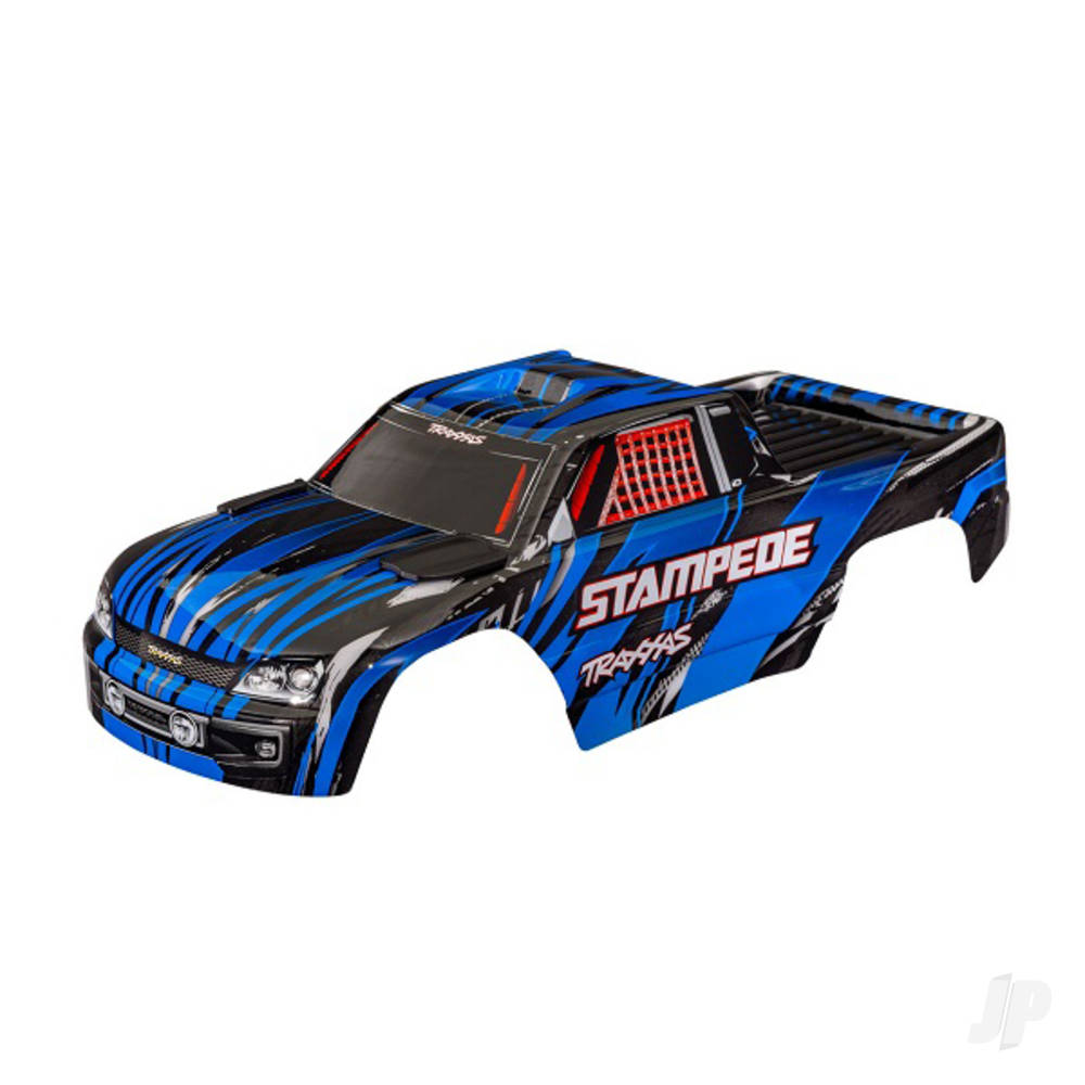 traxxas-body-stampede-also-fits-stampede-vxl-blue-painted-decals-applied-assembled-with-front-rear-body-mounts-for-clipless-mounting-2