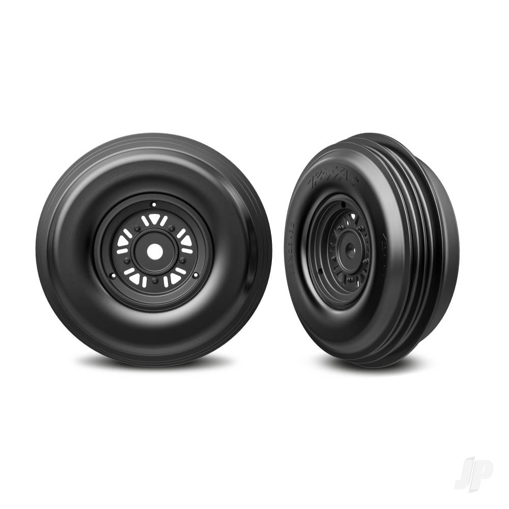 traxxas-wheels-tyres-assembled-glued-pro-scale-sand-car-black-wheels-ribbed-tires-dual-profile-32-outer-49-inner-foam-inserts-front-1-left-1-right