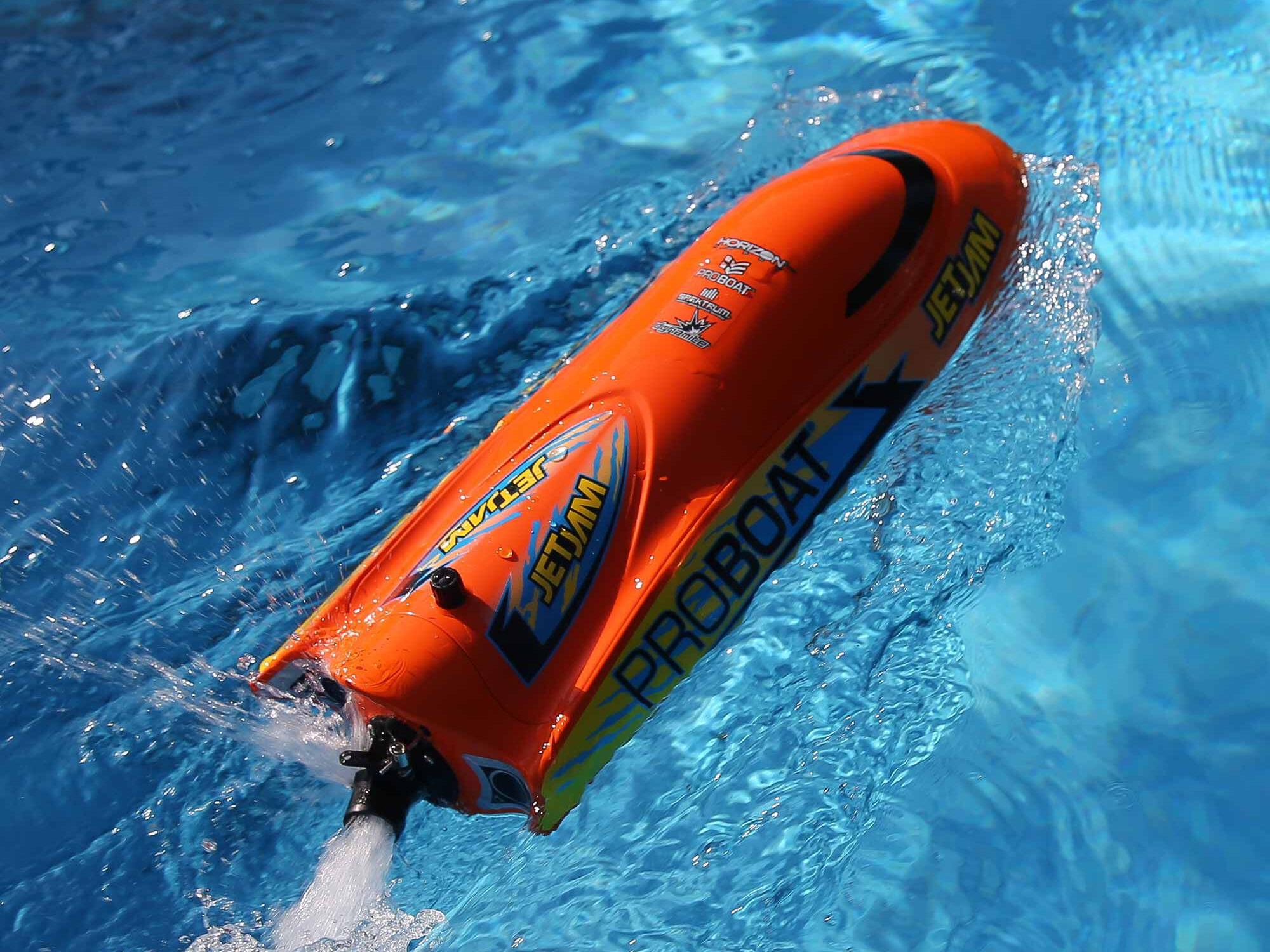 Jet Jam V2 12" Self-Righting Pool Racer Brushed RTR, Orange-11