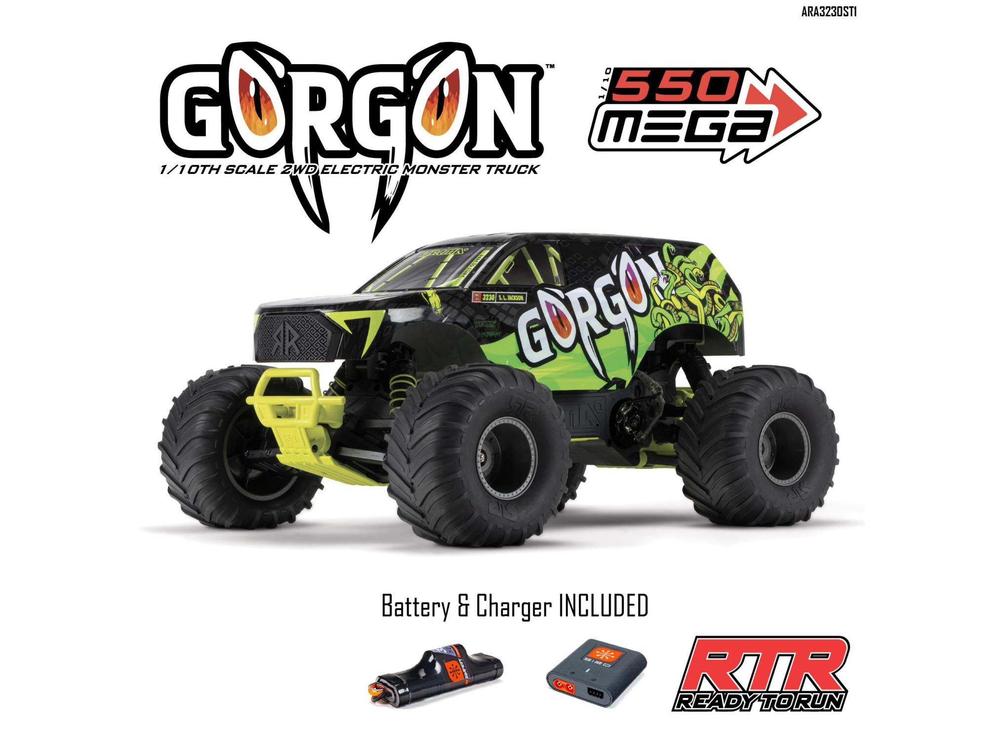 Arrma Gorgon MT RTR w/8.4v Batt/USB Charger Yellow-33