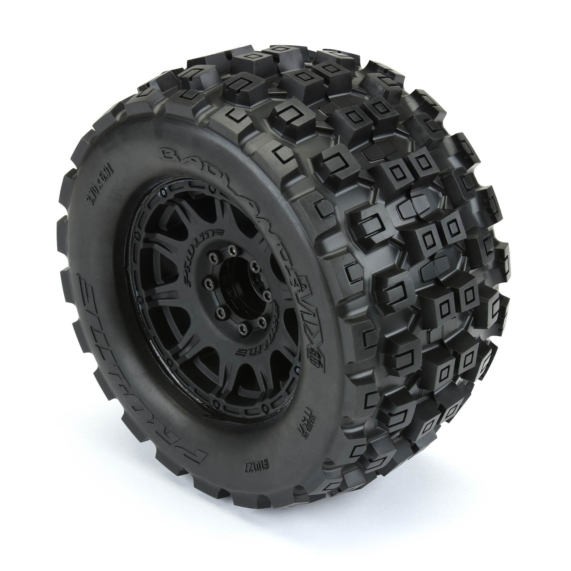 1/8 Badlands MX38 F/R 3.8" MT Tires Mounted 17mm Blk Raid (2-4